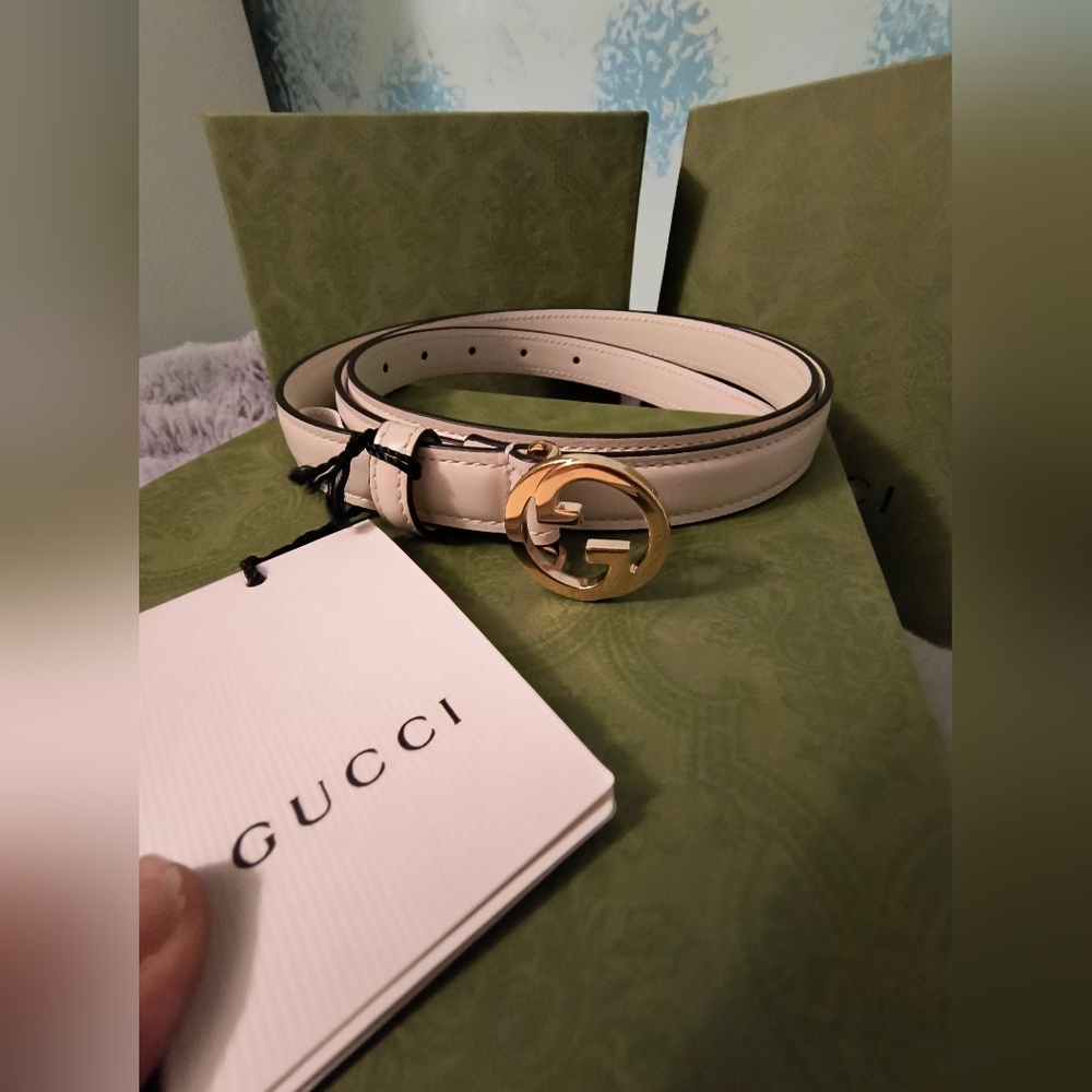 Gucci Blondie Thin White Belt Sz 115 / 46 - Picture 7 of 7